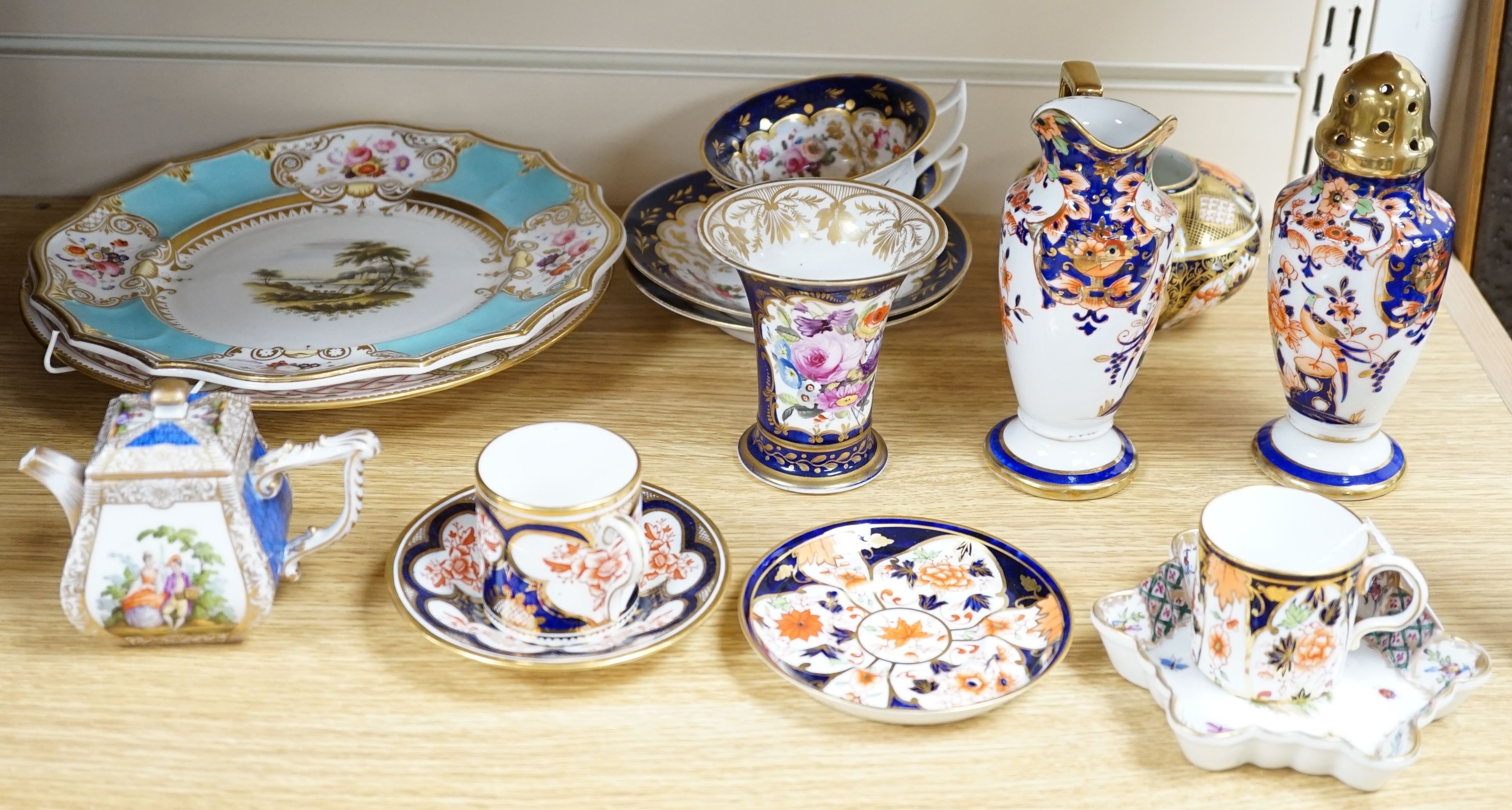 Royal Crown Derby, Shelley, Davenport wares, two cabinet cups, together with mixed continental ceramics